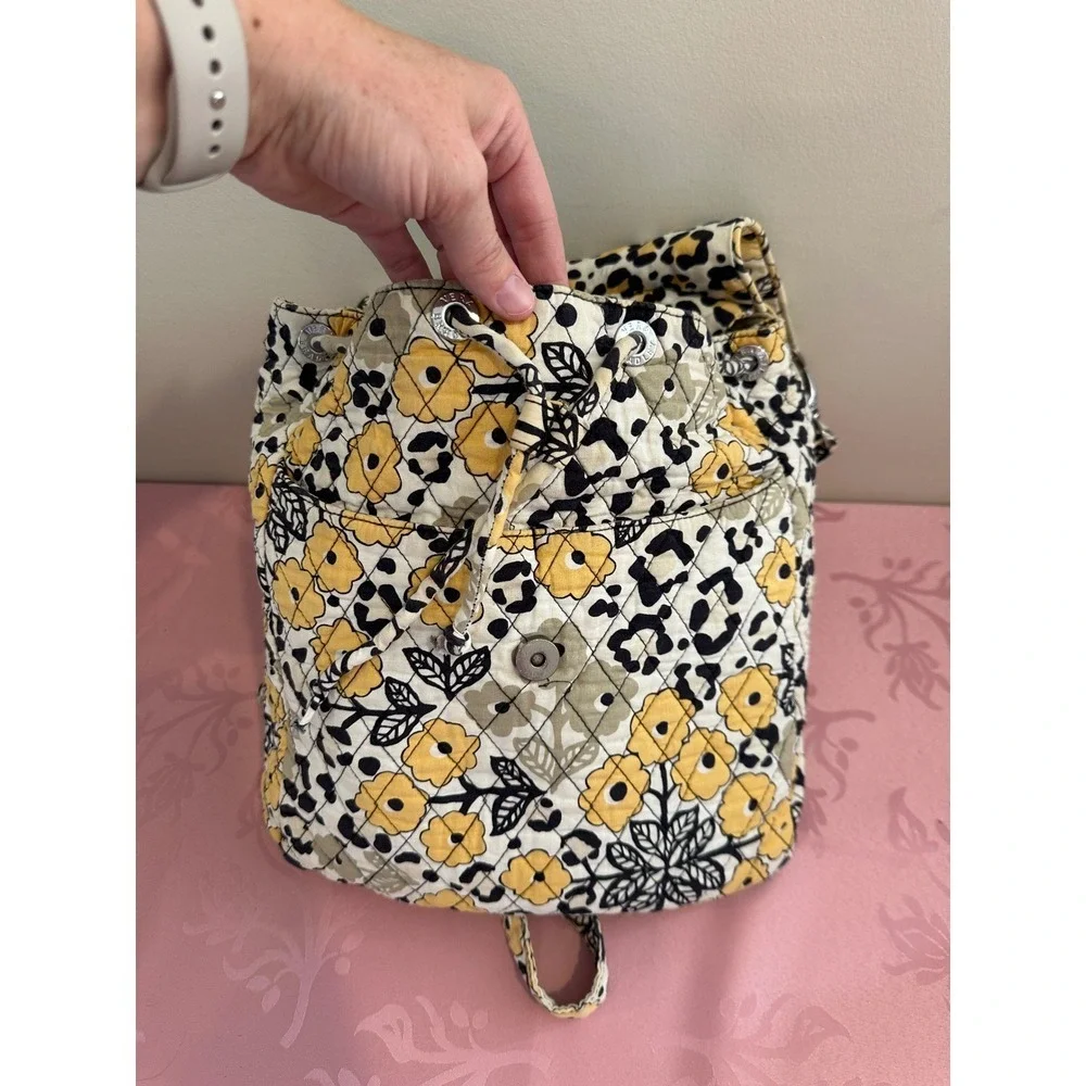 Vera Bradley yellow and‎ black drawstring backpack and shoulder bag